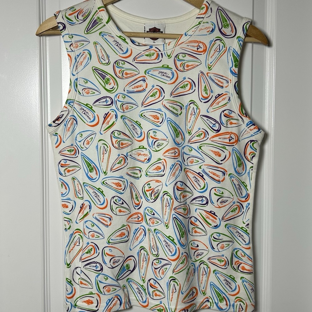 Harley‎ Davidson Vintage Multicolor Motorcycle Gas Tank Print Tank Top Y2K Style